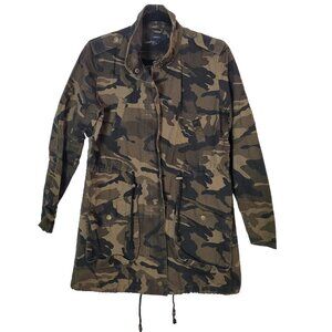 Forever 21 Womens Green Camo Utility Jacket Brass Studs Military Army Coat Zip S